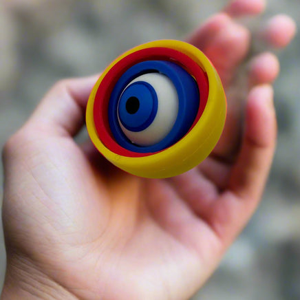 Close-up of Eye Shaped Fidget Spinner showing colourful design and smooth spinning mechanism for stress relief