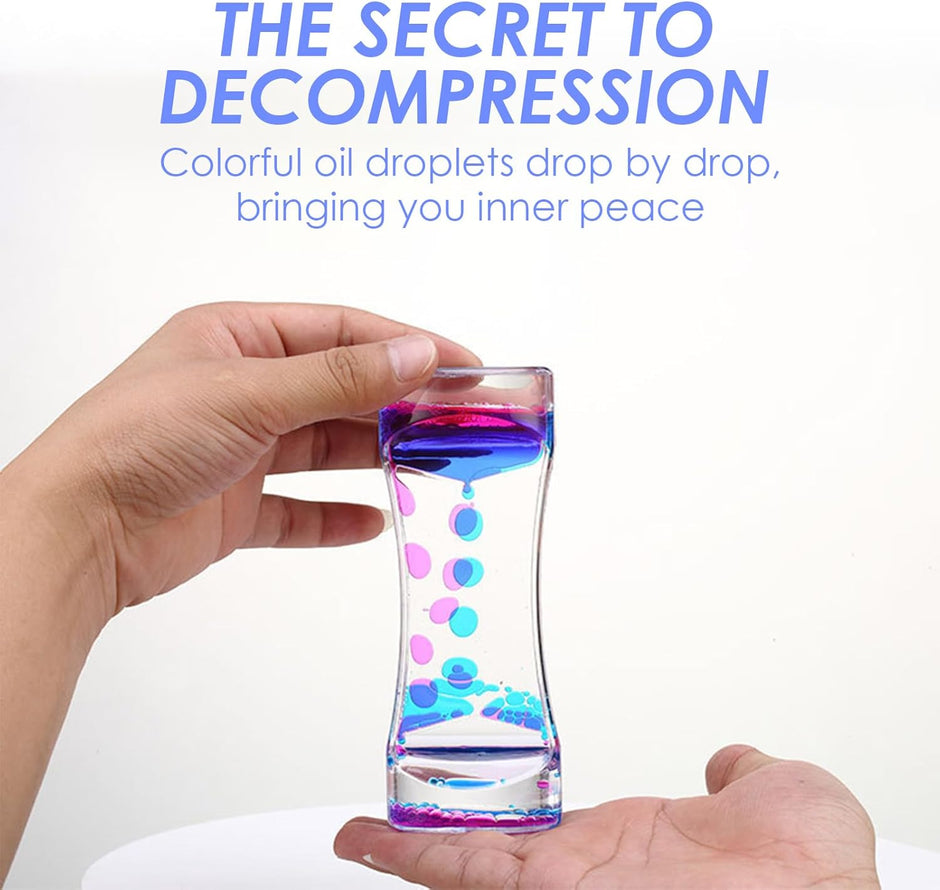 Oval Liquid Motion Timer – calming visual sensory toy for autism, ADHD, and SPD listing a benefit of this whilst being held in hand | The Divergent Den