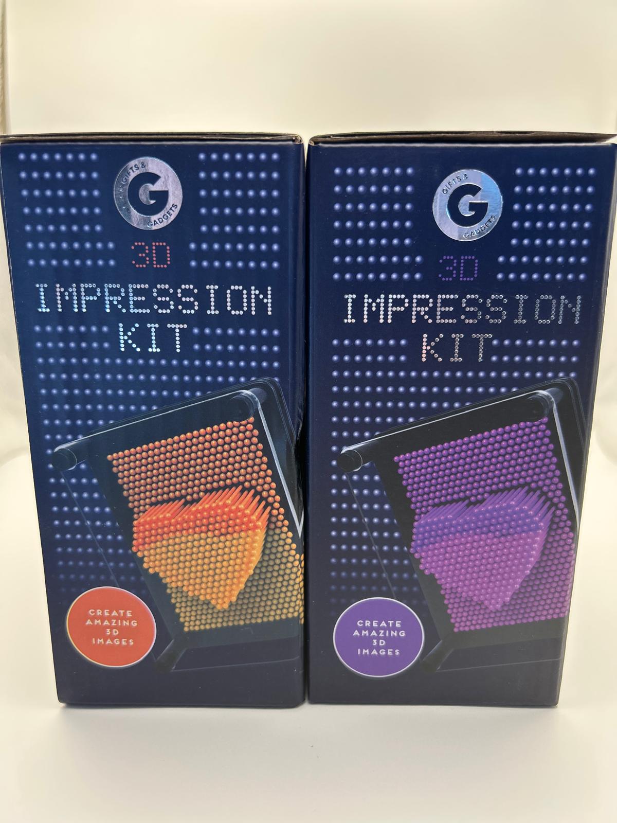 Two blue boxes labeled '3D Impression Kit' with colorful impressions on a white background.