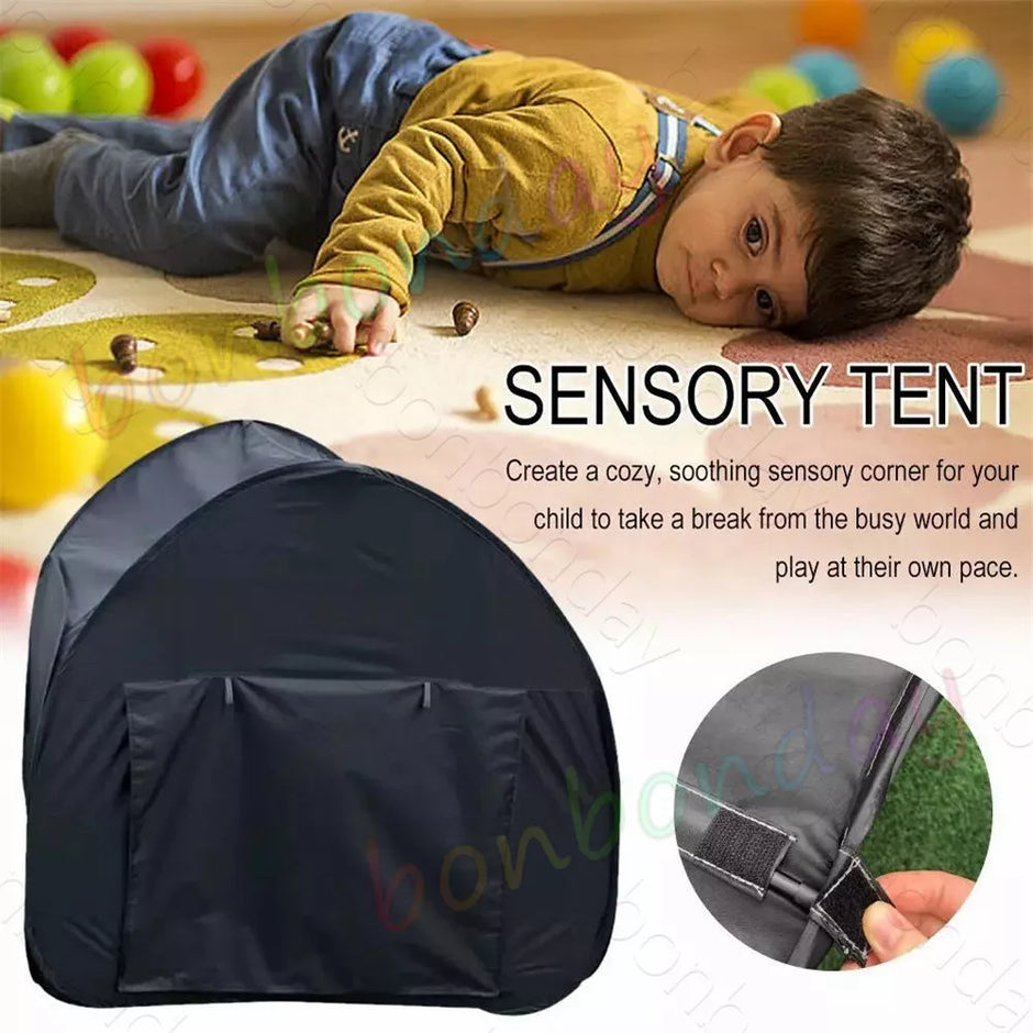 Sensory tent for children with text describing its use