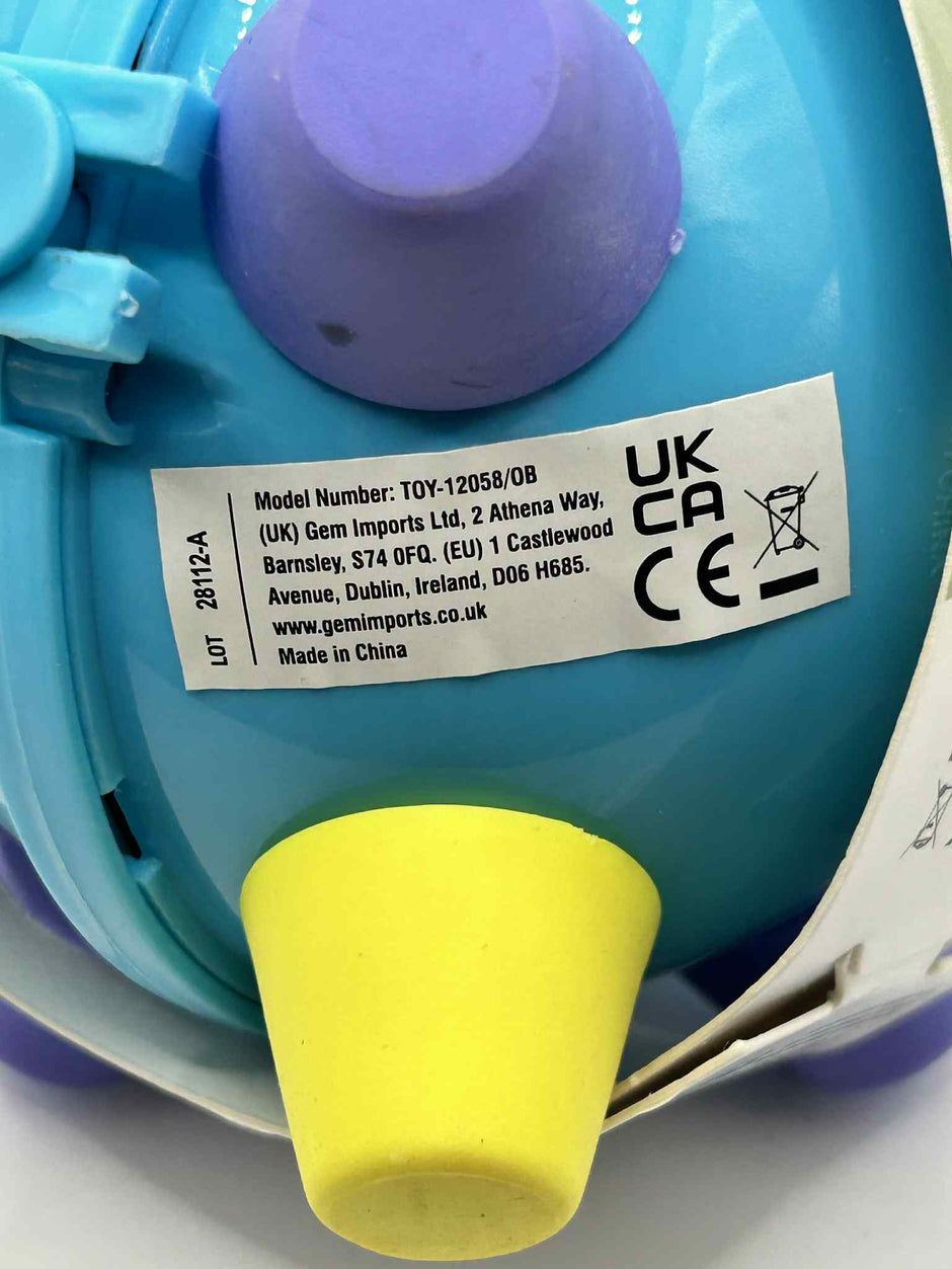 Label showing where it was made and model number for the Sensory Bumpie Ball – tactile fidget and stress-relief toy for neurodivergent children | The Divergent Den