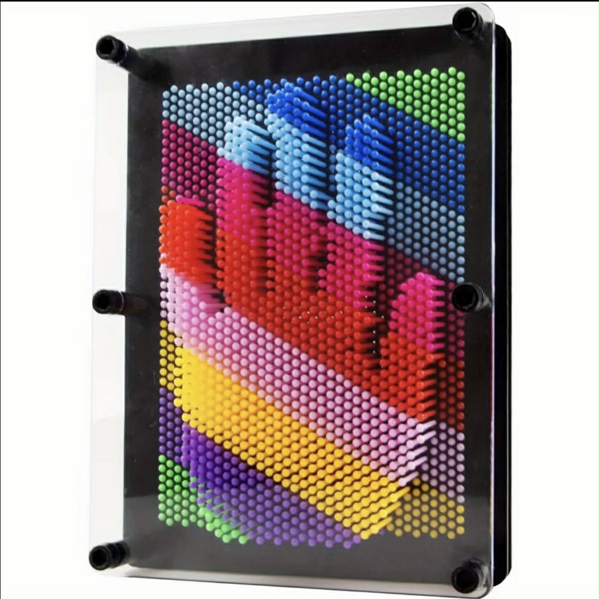 Close-up of 3D pins forming hand shape – 3D Rainbow Pin Art by The Divergent Den