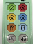Close-up of ASD Communication Device showing colourful communication buttons and icons for visual learning