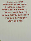 Inside pages of Ady and Me Book showing colourful illustrations and adhd story
