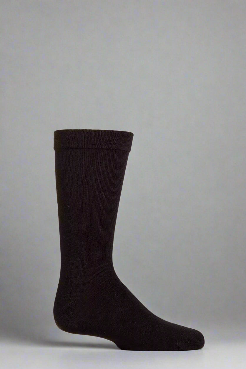black bamboo sock on a white background showing the quality of the material for feet which need seamless feel