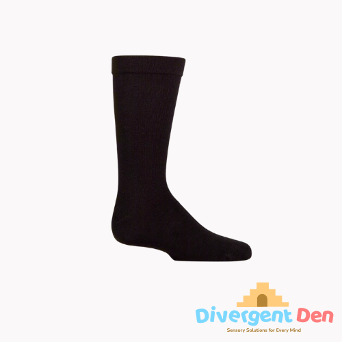 black bamboo sock on a white background showing the quality of the material for feet which need seamless feel