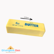Yellow bar of soap labeled 'Butter'  fidget with a measurement label, on a white background.