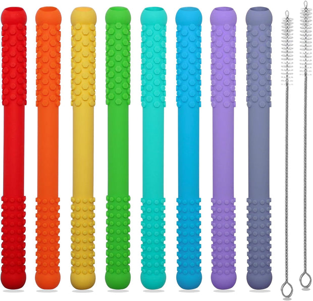 Chew stix showing all the colours, we offer these in packs and these are some of the colours we offer. Perfect for those neurodivergent children who chew for oral stimulation 