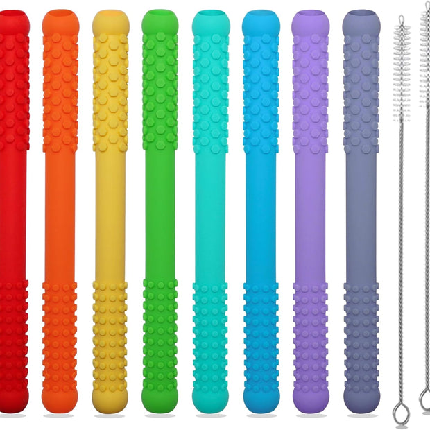 Chew stix showing all the colours, we offer these in packs and these are some of the colours we offer. Perfect for those neurodivergent children who chew for oral stimulation 