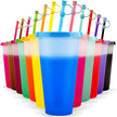 Colourful tumblers with lids and straws on a white background | Perfect for visual stimulation for children and adults who have neurodivergence