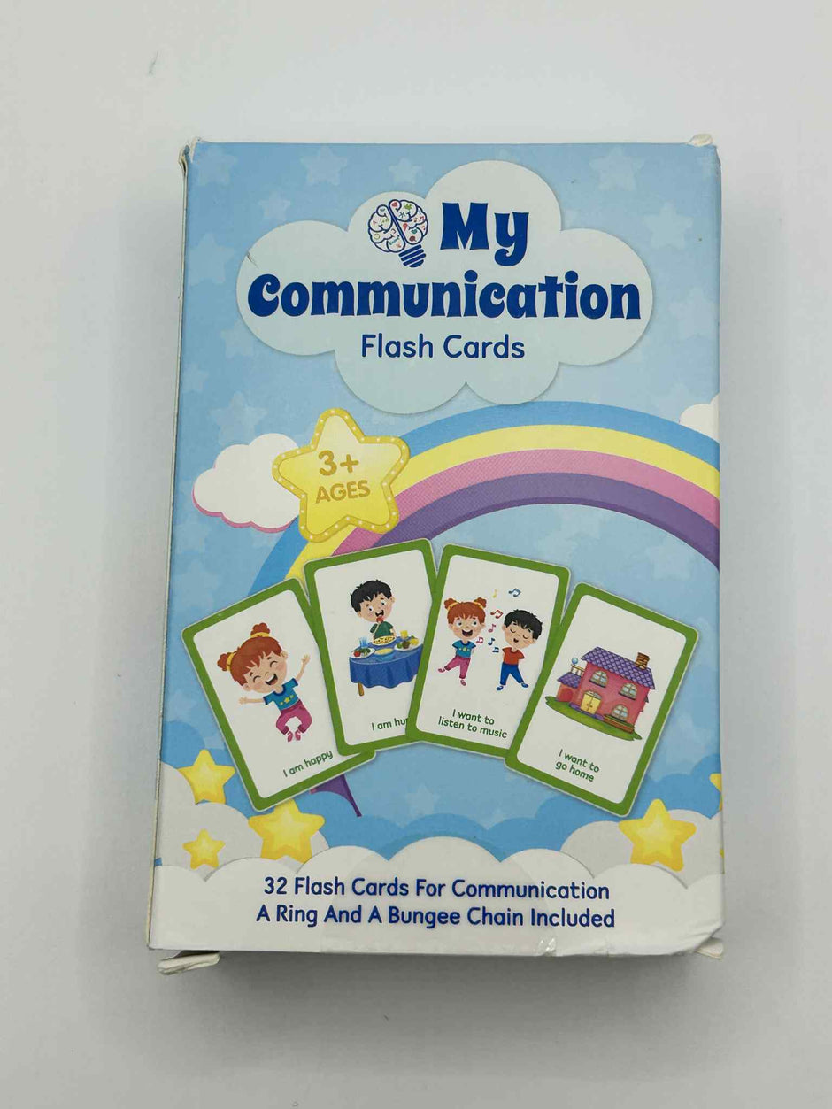 Communication flash cards packaging showing the front of the packet and what's inside for kids – visual support for ASD and ADHD by The Divergent Den