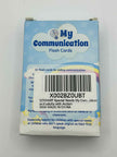 Box of 'My Communication' flash cards with a blue and white design on a light gray background.