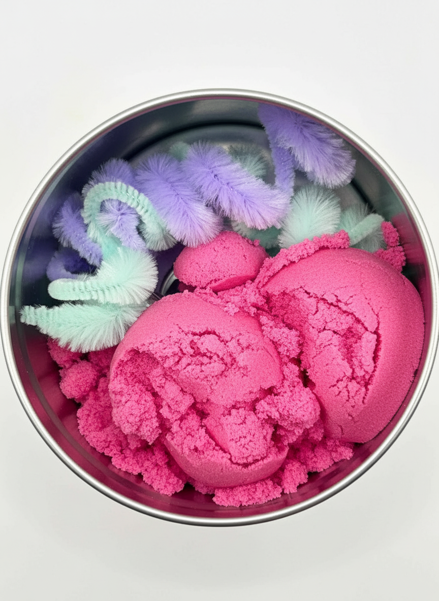 Close-up of pipe cleaners from Create Your Own Monster Sensory Set for tactile sensory play pink colour 