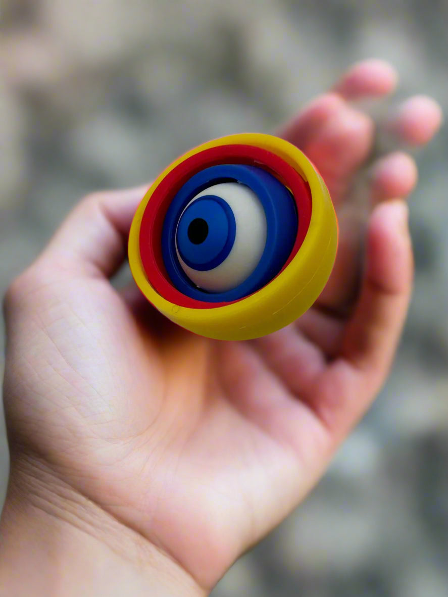 Close-up of Eye Shaped Fidget Spinner showing colourful design and smooth spinning mechanism for stress relief