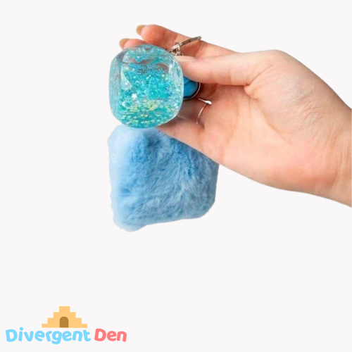 Fluffy Sensory Keychains close up showing the sugar cube fidget on the keychain 