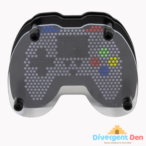 close up of plastic pins on games controller pin art showing tactile sensory feedback