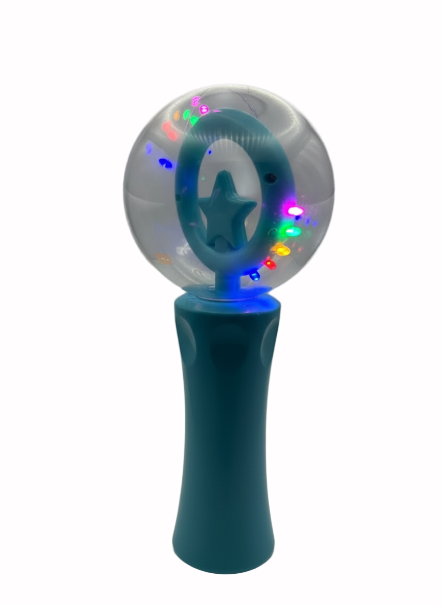 Blue Glow Spinning Wand in action lit up with multi colours– light-up sensory toy for neurodivergent children | The Divergent Den