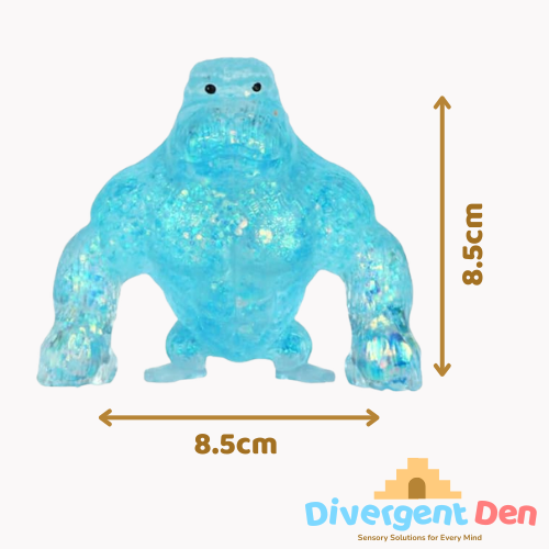 Gorilla Sugar Animal fidget in blue showing the dimensions 