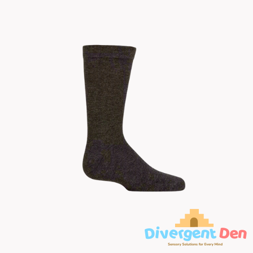 Dark grey bamboo sock on a white background showing the quality of the material for feet which need seamless feel