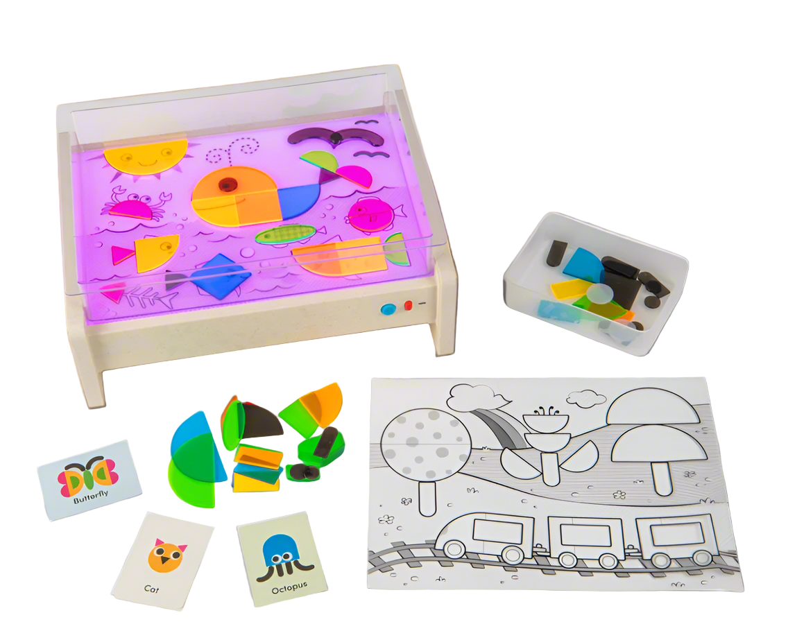 Child playing on Illuminating Activity Table to develop fine motor skills, coordination, and sensory exploration. 