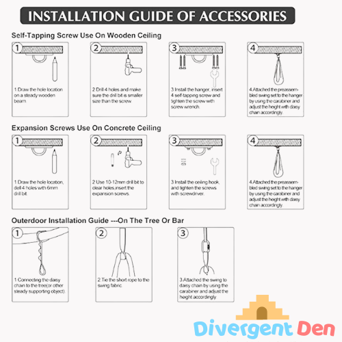 Installation guide for accessories with step-by-step instructions for the sensory swing