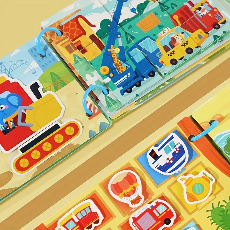 Close up of the content in the  Interactive Multi-Theme Busy Book – supports focus, curiosity, and emotional regulation by The Divergent Den