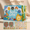 Multi-theme sensory busy book with vehicles, dinosaurs, fruit, and animals – alarm clock learning style - The Divergent Den