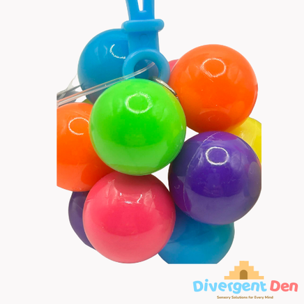 Fidget Atom close-up of label showing UCKA Number showing multi-coloured tactile buttons for stress relief and focus