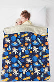Child using Kids Weighted Blanket Space Style for autism and ADHD-friendly sensory support and relaxation