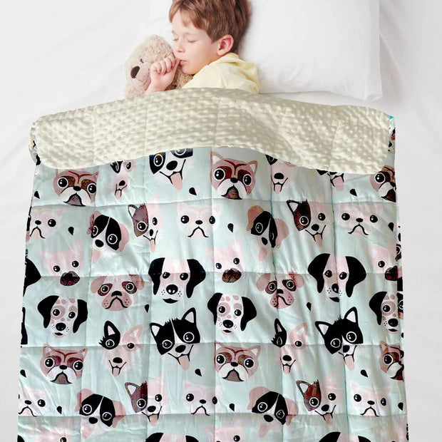 Child using Puppy Love Kids Weighted Blanket for autism and ADHD-friendly sensory support and relaxation