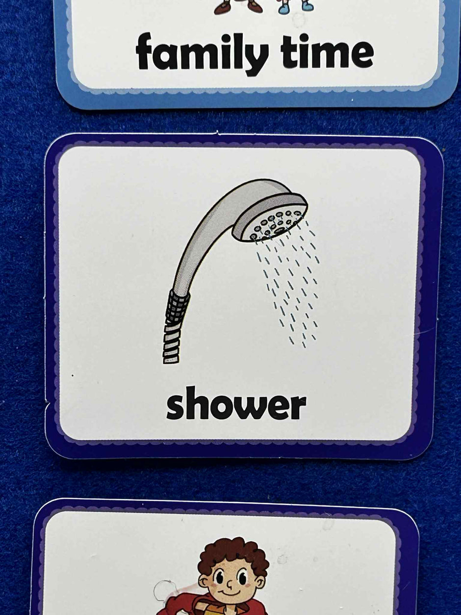 Close-up of PECS Visual Timetable Board showing illustrated activity card