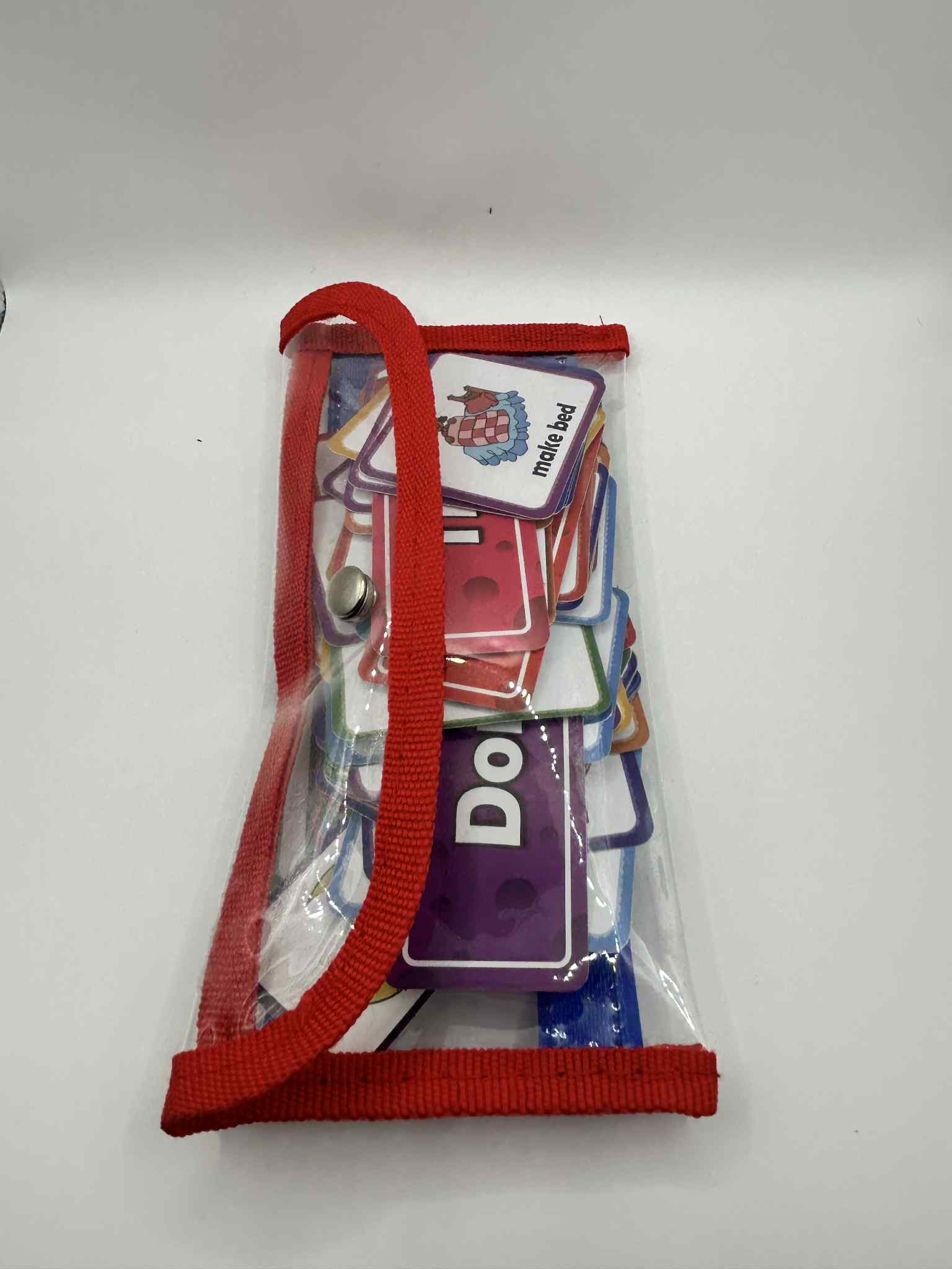 Close-up of PECS Visual Timetable Board storage pack showing illustrated activity cards 