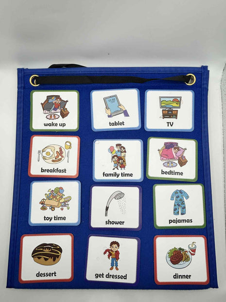 Close-up of PECS Visual Timetable Board showing illustrated activity cards and Velcro layout