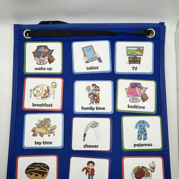 Close-up of PECS Visual Timetable Board showing illustrated activity cards and Velcro layout