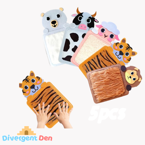 5 Pack Animal Mats with textured surfaces for sensory play 