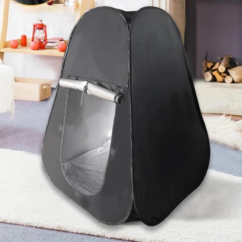 Sensory Blackout Tent on a side view to show the sides and the front with the ties to hold up the flap to the entrance  | The Divergent Den