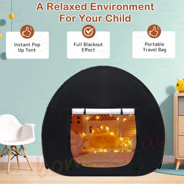 Product Image of benefits for the Blackout Sensory Tent for autism and ADHD-friendly calming and quiet space