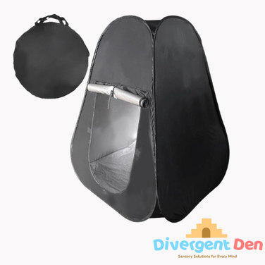 Sensory Blackout Tent with a carry bag showing the portable use of this tent meaning neurodivergent children can have regulation and feel safe anywhere. | The Divergent Den