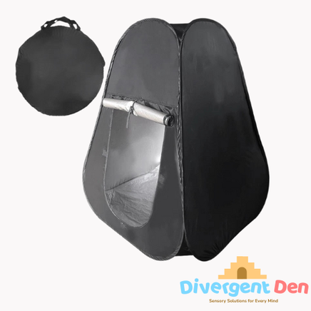 Sensory Blackout Tent with a carry bag showing the portable use of this tent meaning neurodivergent children can have regulation and feel safe anywhere. | The Divergent Den