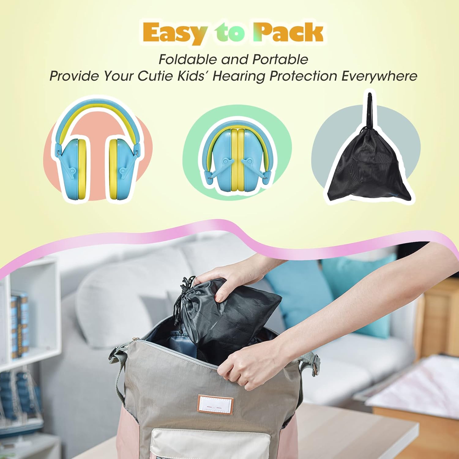 Sensory Ear Defenders easy to pack and portable to take to different places giving protection from noise overstimulation anywhere