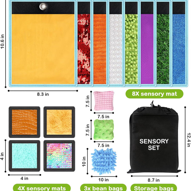 Close-up of Sensory Floor Mat & Bean Bag Bundle showing colourful textured tiles and soft bean bags for tactile play