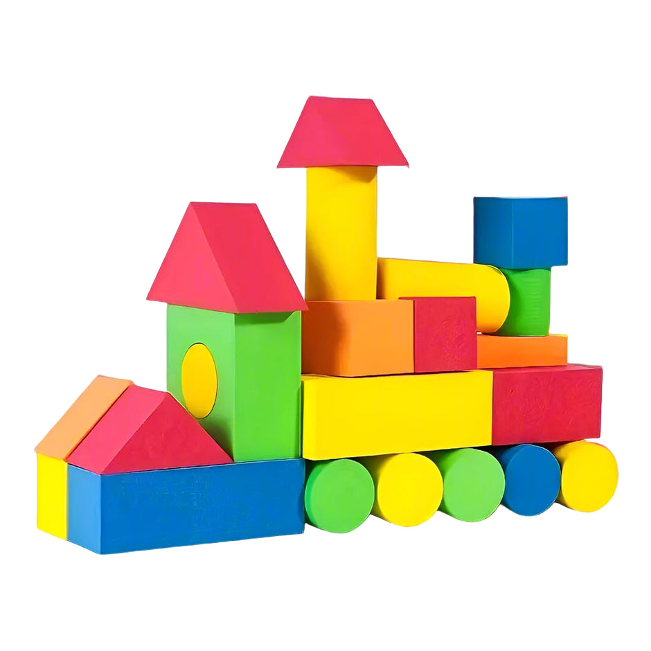 Close-up of Sensory Foam Blocks 22-Piece Set showing vibrant foam blocks with different shapes for tactile play