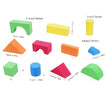 Close-up of Sensory Foam Blocks 22-Piece Set showing vibrant foam blocks with different shapes individually with their measurements for tactile play