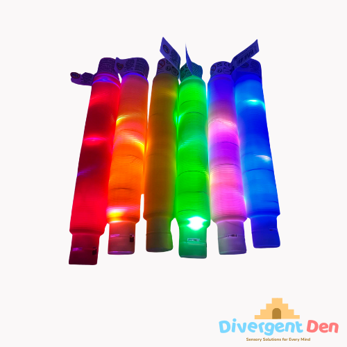 Sensory light up pop tubes - flexible fidget toy with LED lights for neurodivergent children