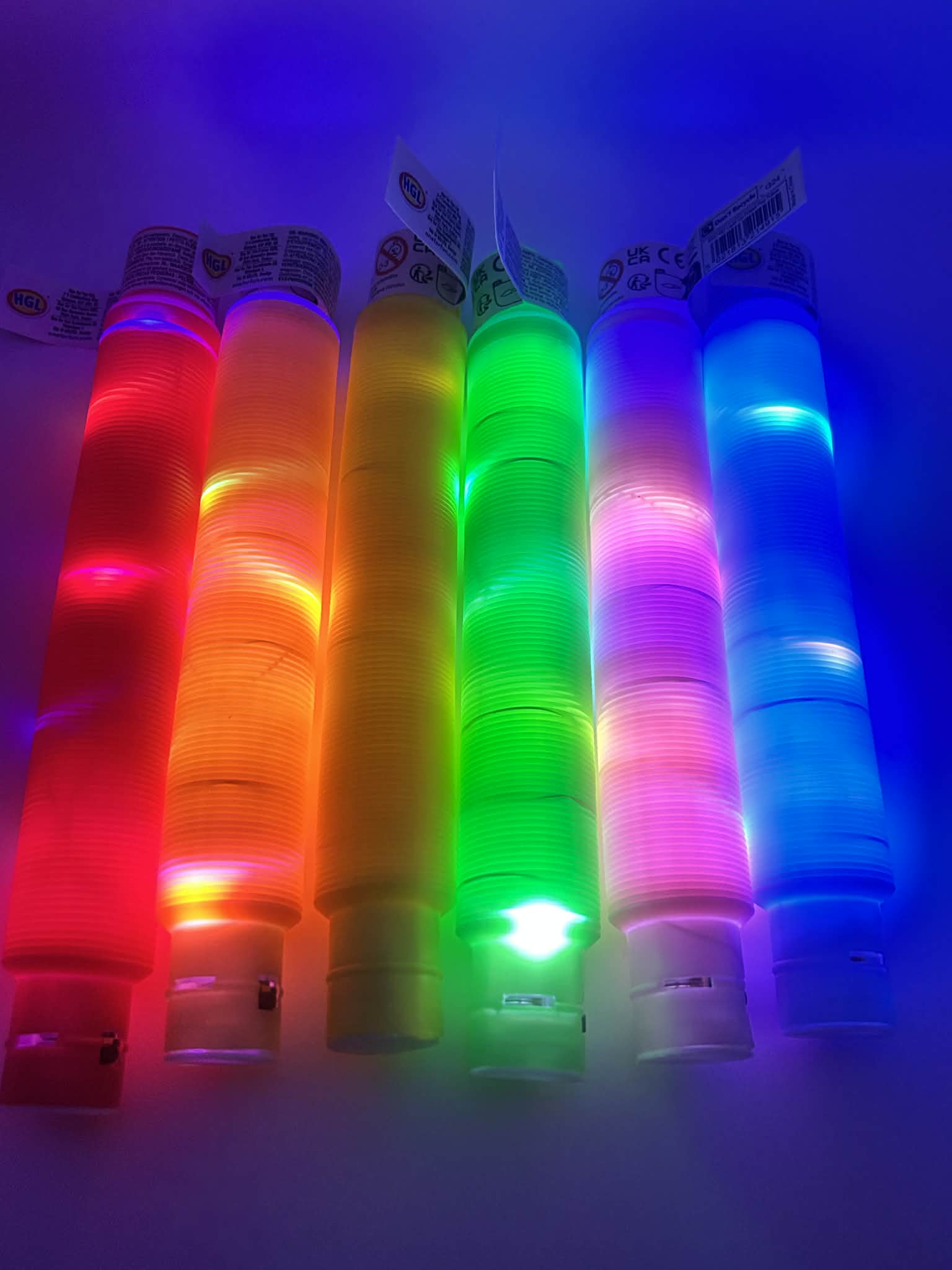 Sensory light up pop tubes - flexible fidget toy with LED lights for neurodivergent children
