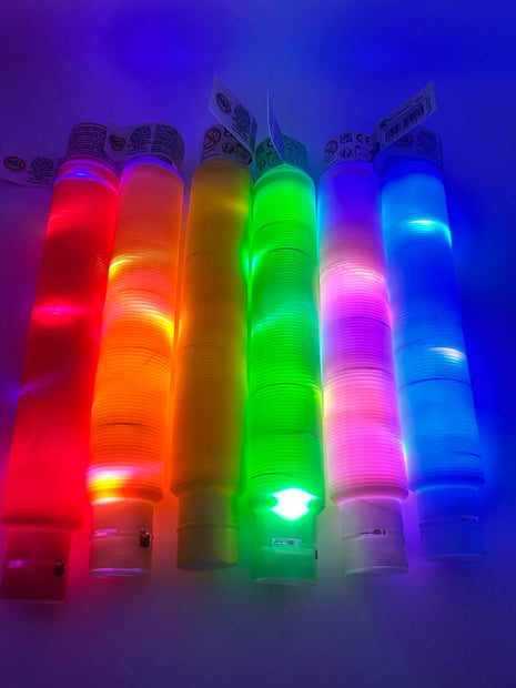 Sensory light up pop tubes - flexible fidget toy with LED lights for neurodivergent children