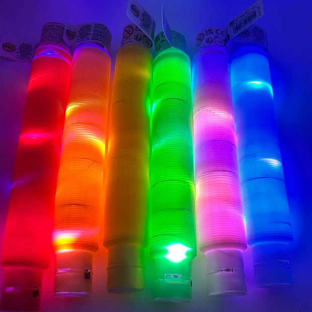Sensory light up pop tubes - flexible fidget toy with LED lights for neurodivergent children