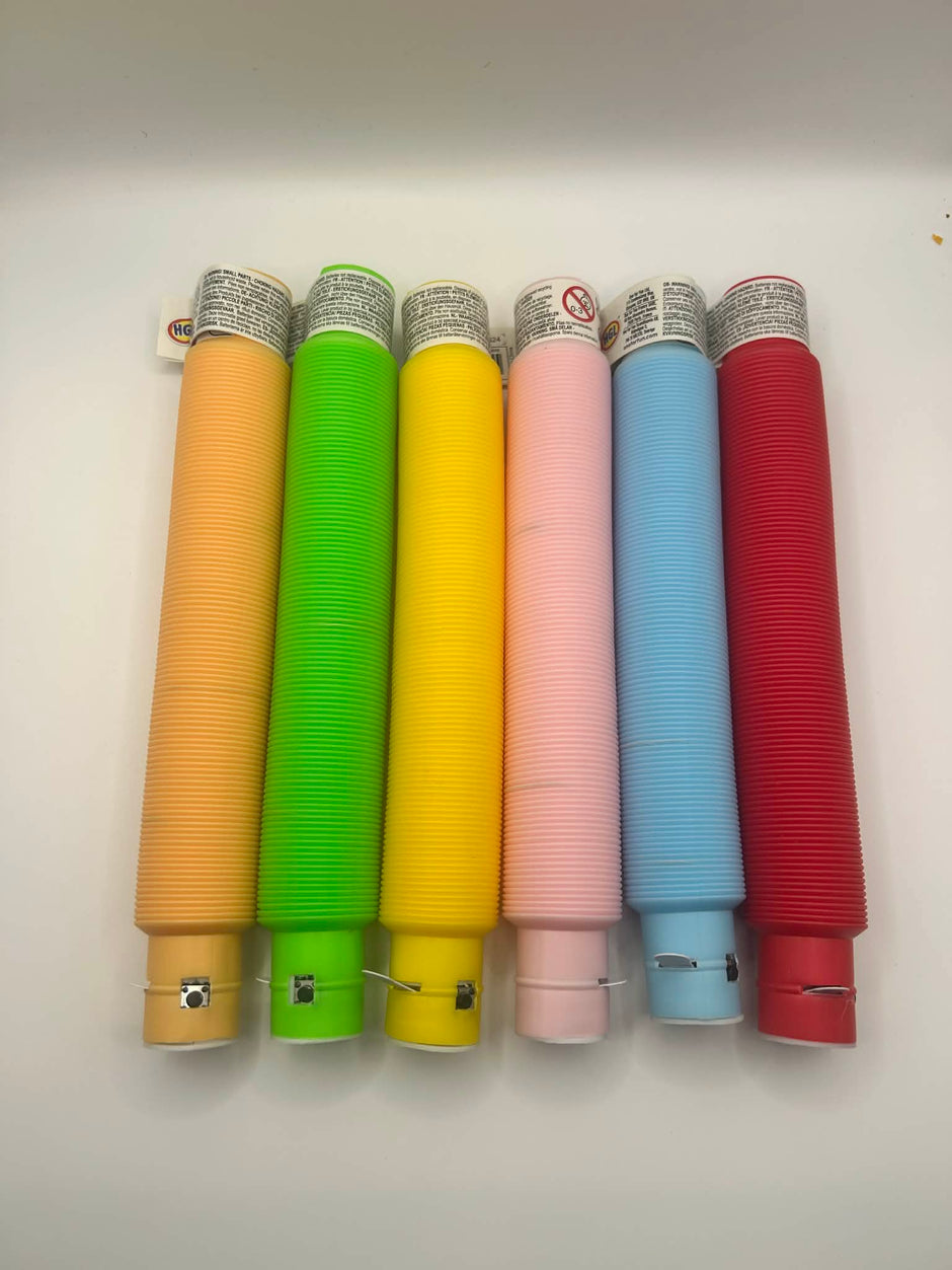 Sensory Light Up Pop Tubes, light showing the colours without the led turned on – flexible fidget toy with LED lights for neurodivergent children | The Divergent Den