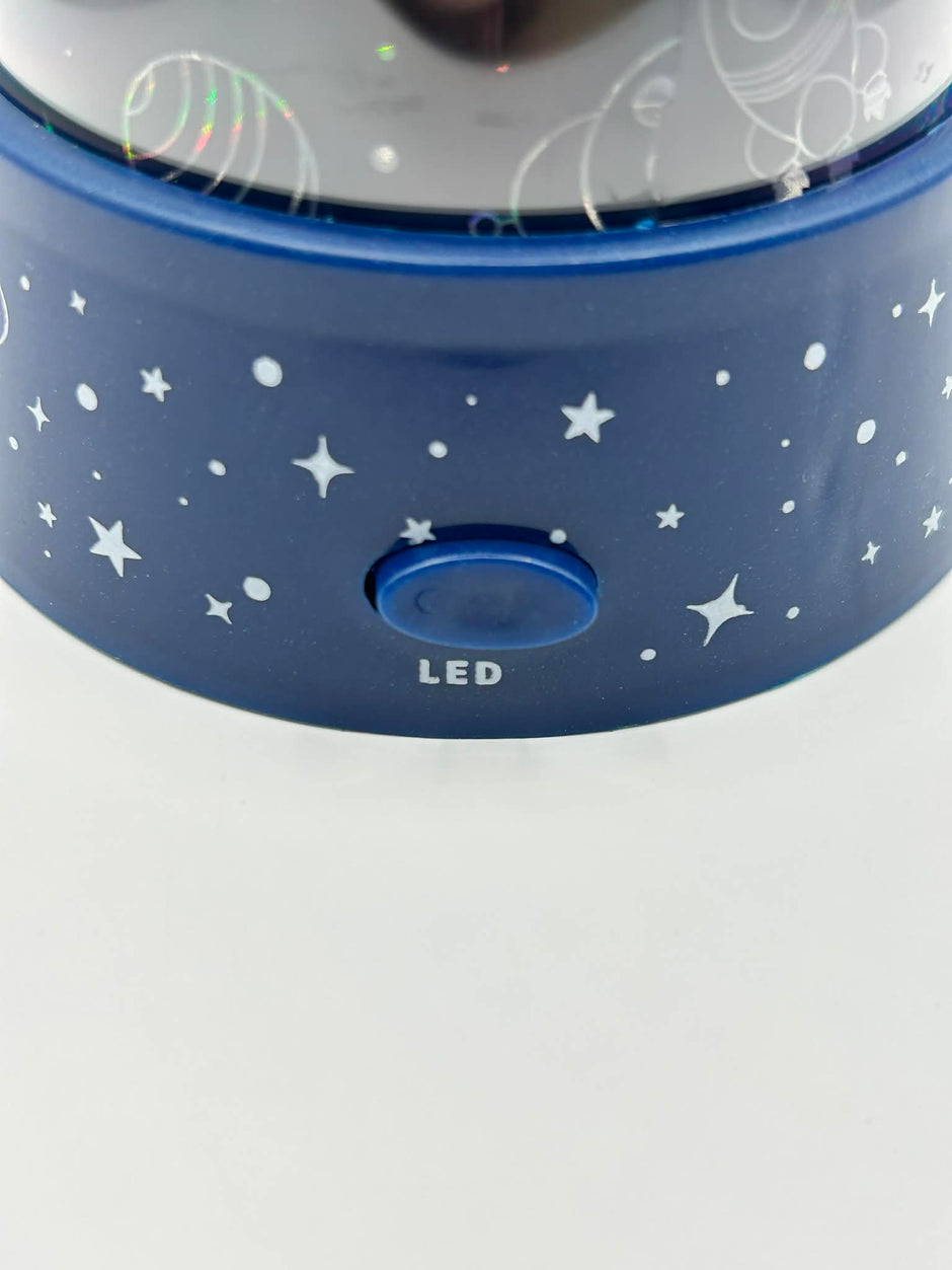 Close up on the LED switch to turn on the LED lighting effect projecting space images for those neurodivergent people needing to feel calm 