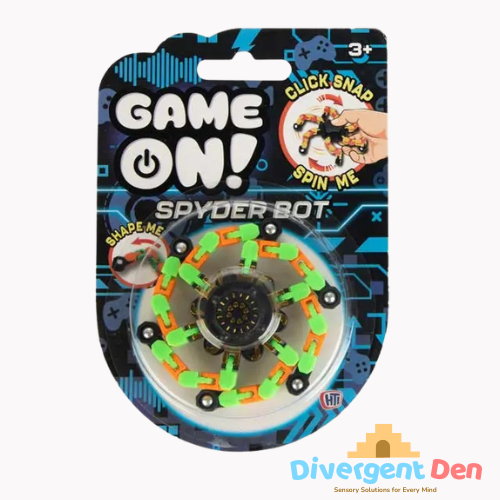Spyder Bot toy in packaging with 'Game On!' branding